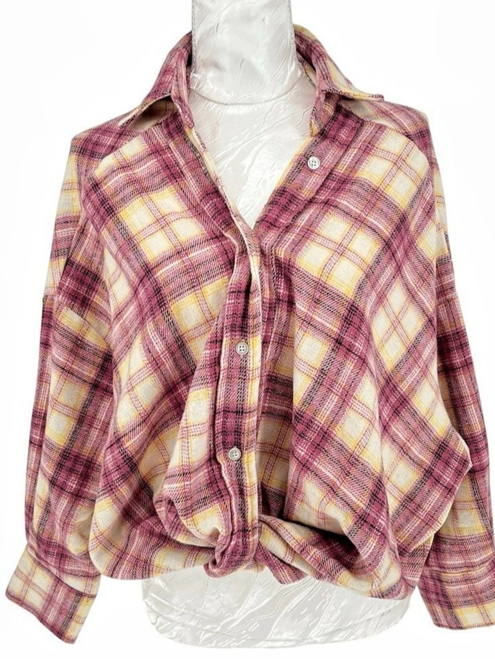 Mable Plaid Button Down Shirt in Pink & Yellow Size Small